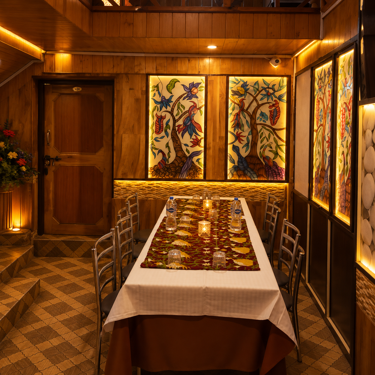 Warm wooden dining interior at Hotel Neelkanth Retreat